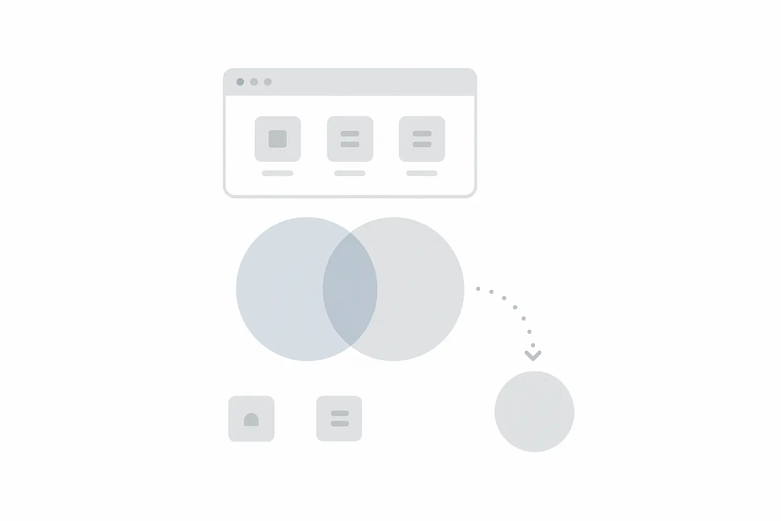 A diagram showing multiple similar blog posts all targeting the same keyword, causing confusion for search engines.