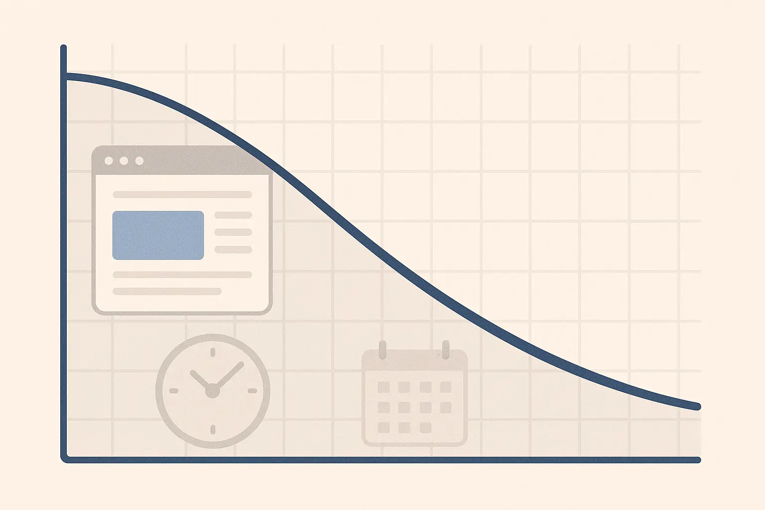 A clean dashboard view showing how AI flags underperforming content across different client websites, using color codes and key metrics like traffic drop percentage and position loss.