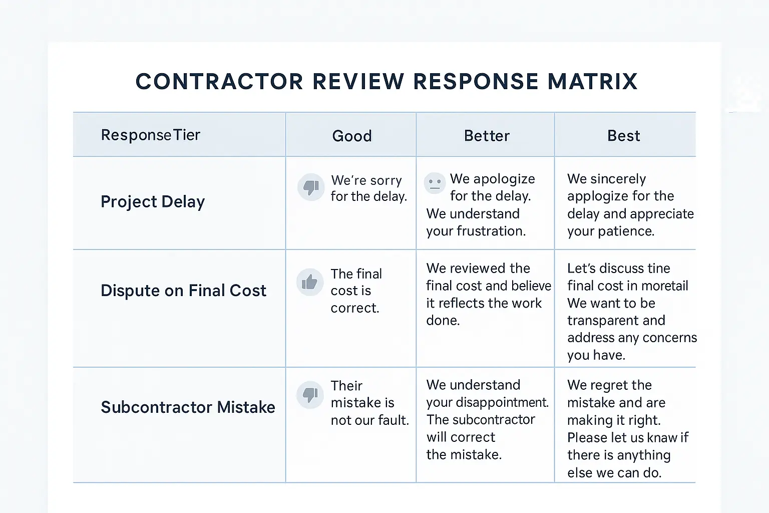 A split-screen image showing a bad, defensive review response vs. a good, professional one.